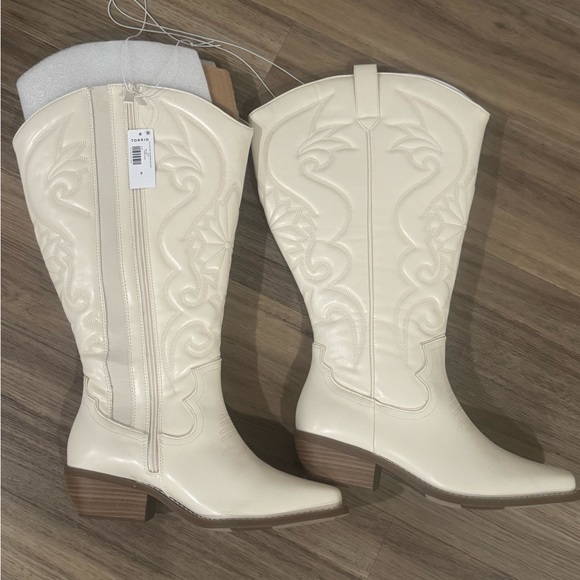 NEW Extra Wide Calf Knee High Boots Off-white, Western Cowgirl Style - size 9 - Picture 11 of 13